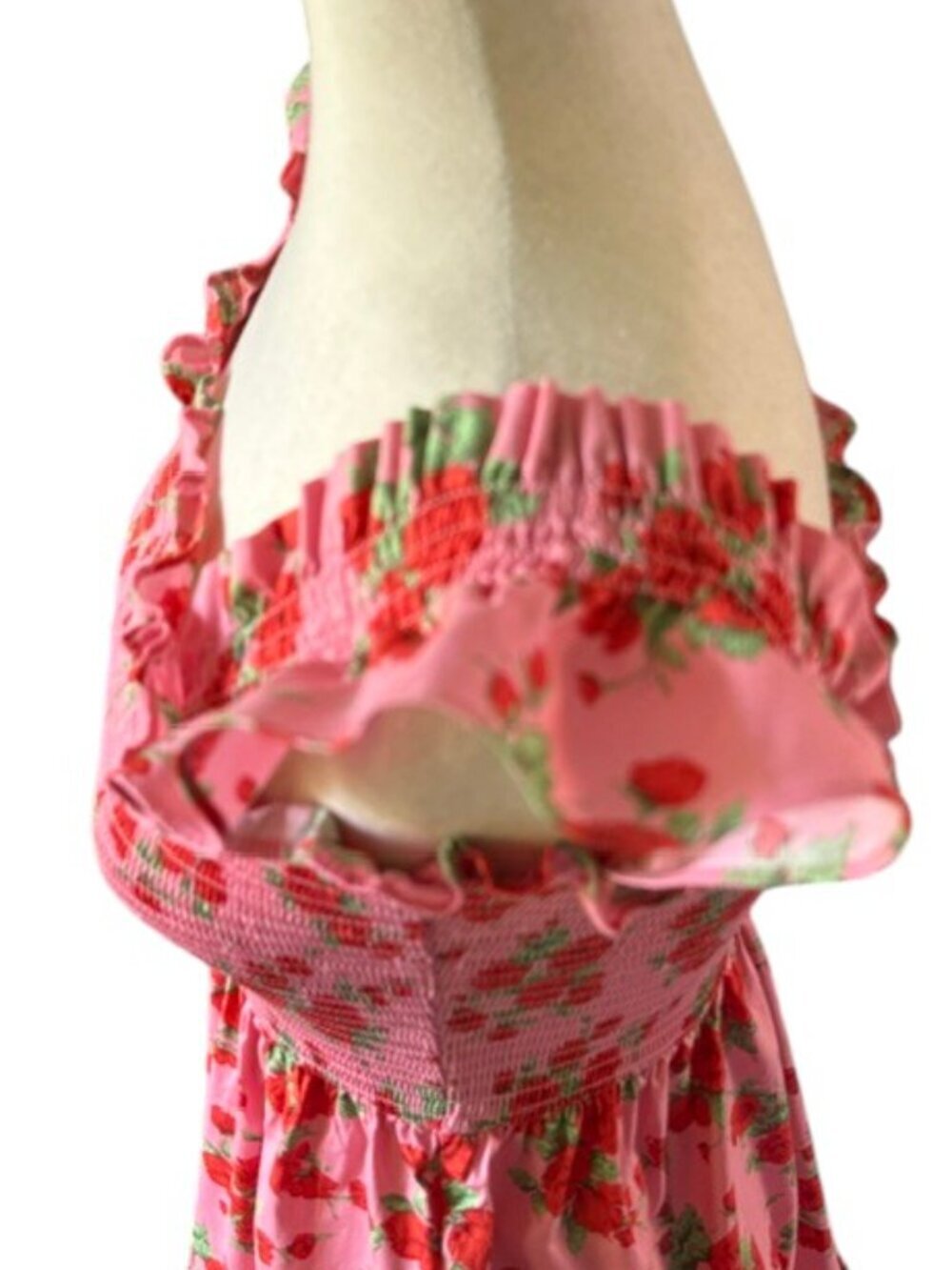 Code X Mode Pink Floral Rose Smocked Ruffle Mini Dress. It features a bright pin - Picture 3 of 15
